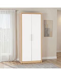 Seville 2 Door Wardrobe - White Gloss/Light Oak Effect Veneer