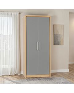 Seville 2 Door Wardrobe - Grey Gloss/Light Oak Effect Veneer