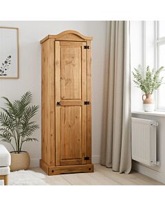 Corona 1 Door Wardrobe - Distressed Waxed Pine