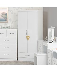 Nevada 2 Door 1 Drawer Wardrobe - White Gloss