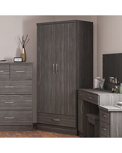 Nevada 2 Door 1 Drawer Wardrobe - Black Wood Grain