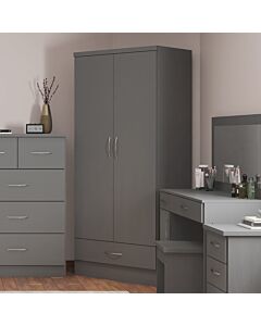 Nevada 2 Door 1 Drawer Wardrobe - 3D Effect Grey