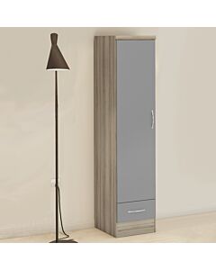 Nevada 1 Door 1 Drawer Wardrobe - Grey Gloss/Light Oak Effect Veneer