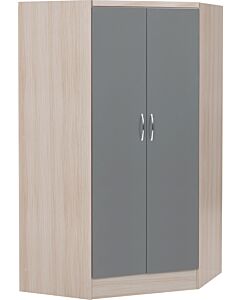 Nevada 2 Door Corner Wardrobe - Grey Gloss/Light Oak Effect Veneer