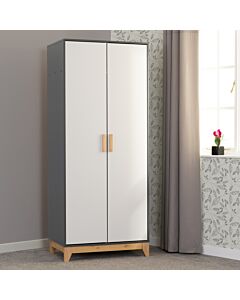 Cleveland 2 Door Wardrobe - White/Grey Metal Effect