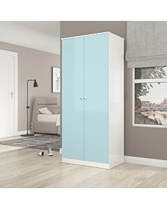 Denver 2 Door Wardrobe - White/Blue Gloss