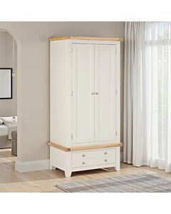 Windsor 2 Door 1 Drawer Wardrobe - Ivory/Oak
