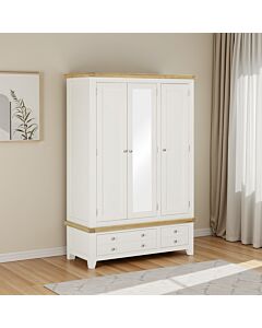 Windsor 3 Door 2 Drawer Wardrobe - Ivory/Oak