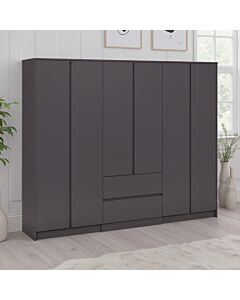 Malvern 6 Door 2 Drawer Wardrobe - Grey