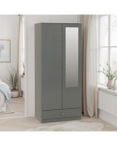 Denver 2 Door 1 Drawer Mirrored Wardrobe - Grey Gloss