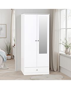 Denver 2 Door 1 Drawer Mirrored Wardrobe - White Gloss
