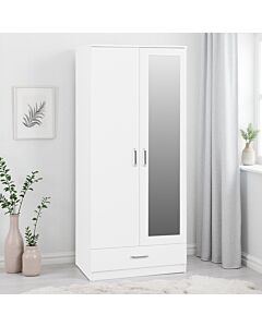 Dakota 2 Door 1 Drawer Mirrored Wardrobe - White