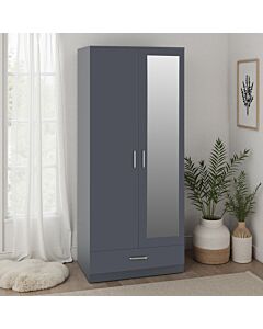 Dakota 2 Door 1 Drawer Mirrored Wardrobe - Dark Grey