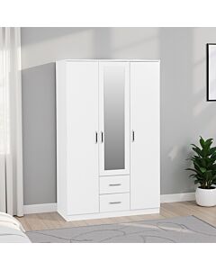 Dakota 3 Door 2 Drawer Mirrored Wardrobe - White
