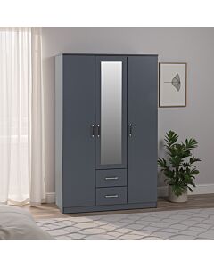 Dakota 3 Door 2 Drawer Mirrored Wardrobe - Dark Grey