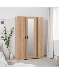Tessa 3 Door Mirrored Wardrobe - Natural Oak Effect