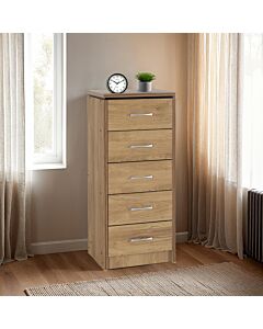 Charles 5 Drawer Narrow Chest - Oak Effect Veneer