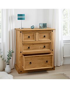 Corona 2+2 Drawer Chest - Distressed Waxed Pine
