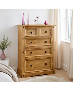 Corona 3+2 Drawer Chest - Distressed Waxed Pine