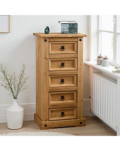 Corona 5 Drawer Narrow Chest - Distressed Waxed Pine