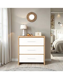 Seville 3 Drawer Chest - White Gloss/Light Oak Effect Veneer