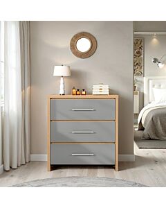 Seville 3 Drawer Chest - Grey Gloss/Light Oak Effect Veneer