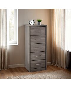 Lisbon 5 Drawer Narrow Chest - Black Wood Grain