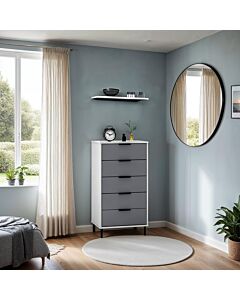 Madrid 5 Drawer Narrow Chest - Grey/White Gloss