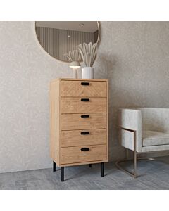 Leon 5 Drawer Narrow Chest - Medium Oak Effect