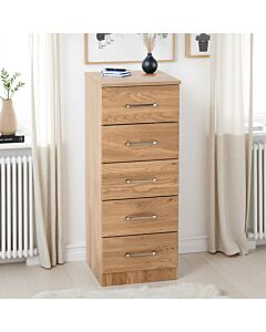 Dakota 5 Drawer Narrow Chest - Oak Effect