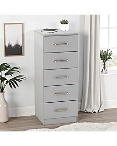 Dakota 5 Drawer Narrow Chest - Light Grey