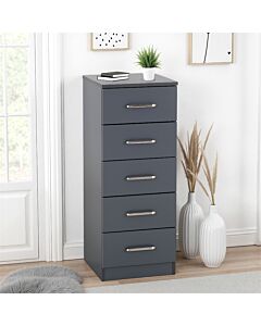 Dakota 5 Drawer Narrow Chest - Dark Grey