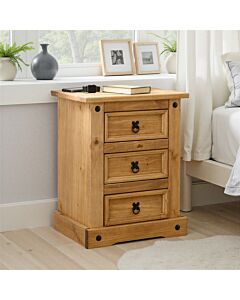 Corona 3 Drawer Bedside - Distressed Waxed Pine