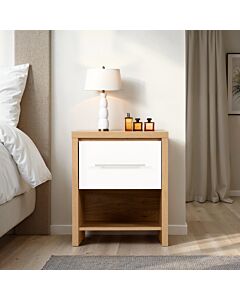 Seville 1 Drawer Bedside - White Gloss/Light Oak Effect Veneer