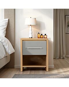Seville 1 Drawer Bedside - Grey Gloss/Light Oak Effect Veneer
