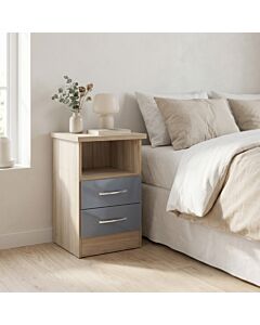 Nevada 2 Drawer Bedside - Grey Gloss/Light Oak Effect Veneer