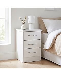 Nevada 3 Drawer Bedside - White Gloss