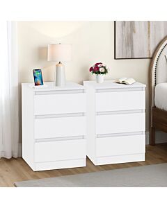 Malvern 3 Drawer Bedside X2 - White