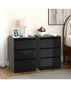 Malvern 3 Drawer Bedside X2 - Black