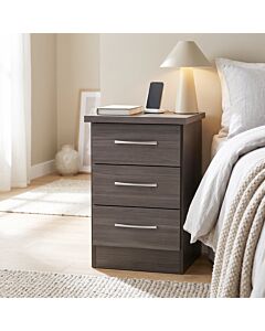 Nevada 3 Drawer Bedside - Black Wood Grain