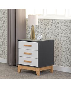 Cleveland 3 Drawer Bedside - White/Grey Metal Effect