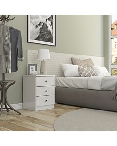 Denver 3 Drawer Bedside - White Gloss