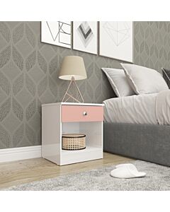 Denver 1 Drawer Bedside - White/Pink Gloss