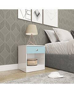 Denver 1 Drawer Bedside - White/Blue Gloss