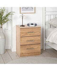 Dakota 3 Drawer Bedside - Oak Effect
