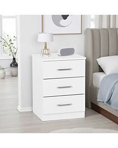 Dakota 3 Drawer Bedside - White