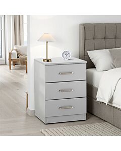 Dakota 3 Drawer Bedside - Light Grey