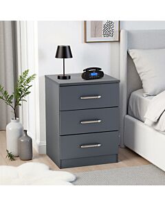Dakota 3 Drawer Bedside - Dark Grey