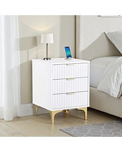 Miami 3 Drawer Bedside - White/Gold