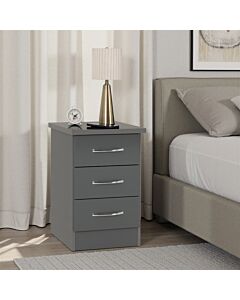 Nevada 3 Drawer Bedside - Grey Gloss